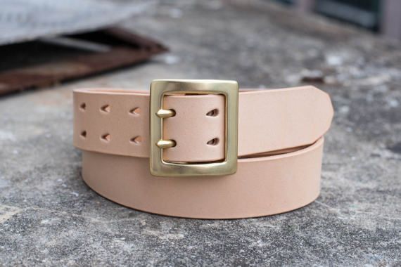 Natural Leather Belt Double Pin Buckle