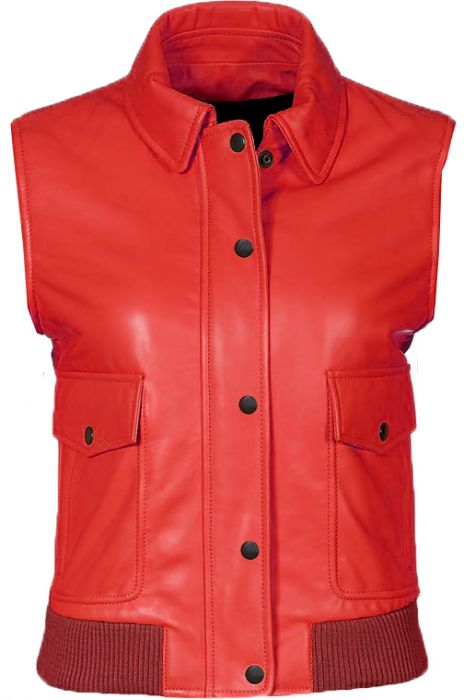 Ladies Bomber Red Leather Vest